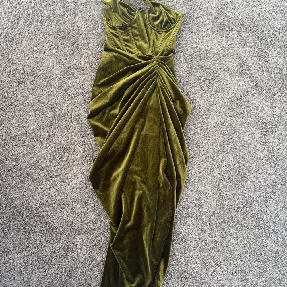 Elegant Olive Green Velvet Dress